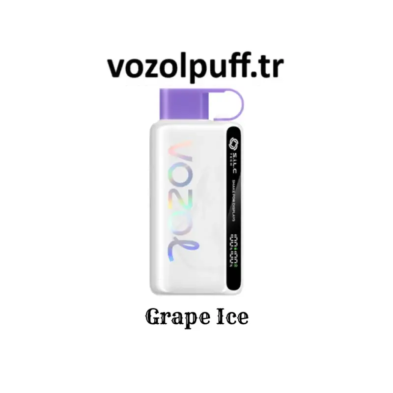 Beyaz vape mor detaylarla Grape Ice - Star 12000 Vazol puff ürününü gösteriyor