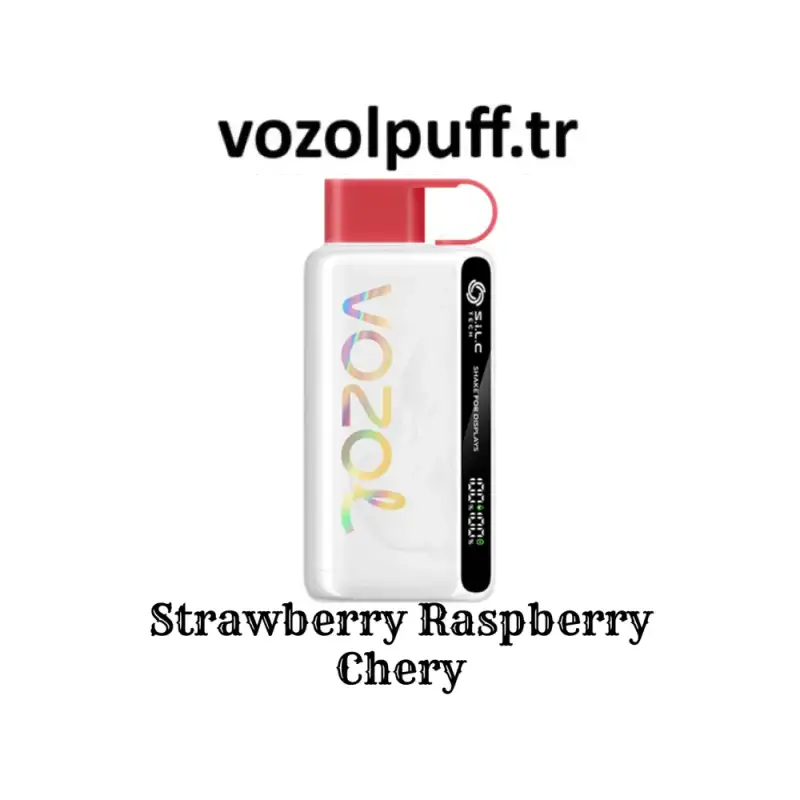 Beyaz vape cihazı ve kırmızı kap, Strawberry Raspberry Chery - Star 12000 Vazol